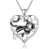 MONGAS Halloween Witch Necklace Sterling Silver Witch Bat Necklace Witch Jewelry for Women