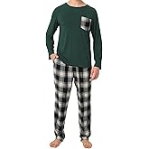 BAMBOO COOL Mens Christmas Pajamas Set Plaid Pjs Pijama Soft Lightweight Sleepwear Long Sleeve Woven Pants with Pockets