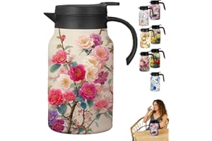 Vintage Floral Pattern Tea Pots, Large Stainless Steel Tea Pot with Detachable Strainer, 50oz Thermal Carafe for Home, Office