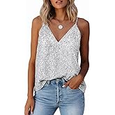 EUDOLAH Sequin Tops for Women Sparkle Camisole Shimmer Sleeveless V Neck Tanks Sexy Party Cami Going Out Outfits