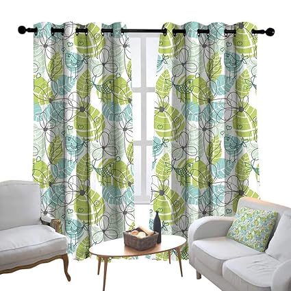 Amazon Com Room Darkening Wide Curtains Leaves Doodle Birds And