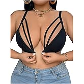 SOLY HUX Plus Size Bras for Women Front Closure Cut Out Deep V Neck Mesh Wireless Bra Comfort Bralette