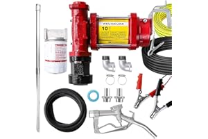 PRUNkuar 12V Fuel Transfer Pump w/Manual Nozzle, 10 GPM High Flow DC Diesel Transfer Pump, Gas Heavy Duty Transfer Pump with Filter for Gasoline, Diesel, Kerosene, Biodiesel and More