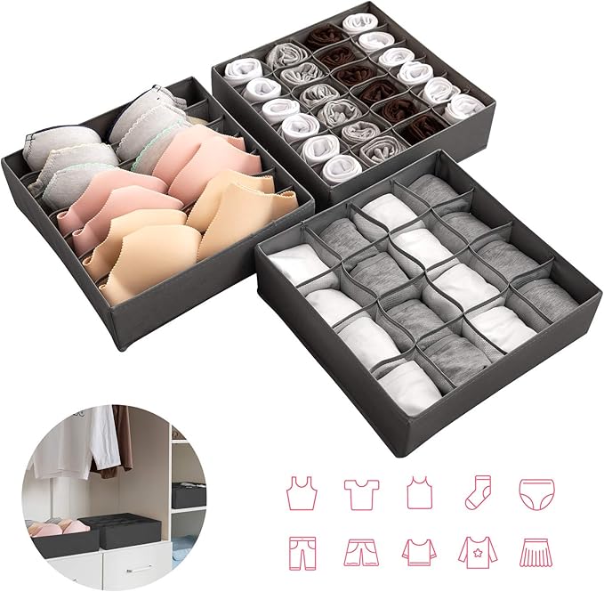 NEWSTYLE Organizador de Ropa Interior,3 Cajas Plegable Organizador de Almacenamiento para Almacenar Calcetines, Bufandas, Sujetador