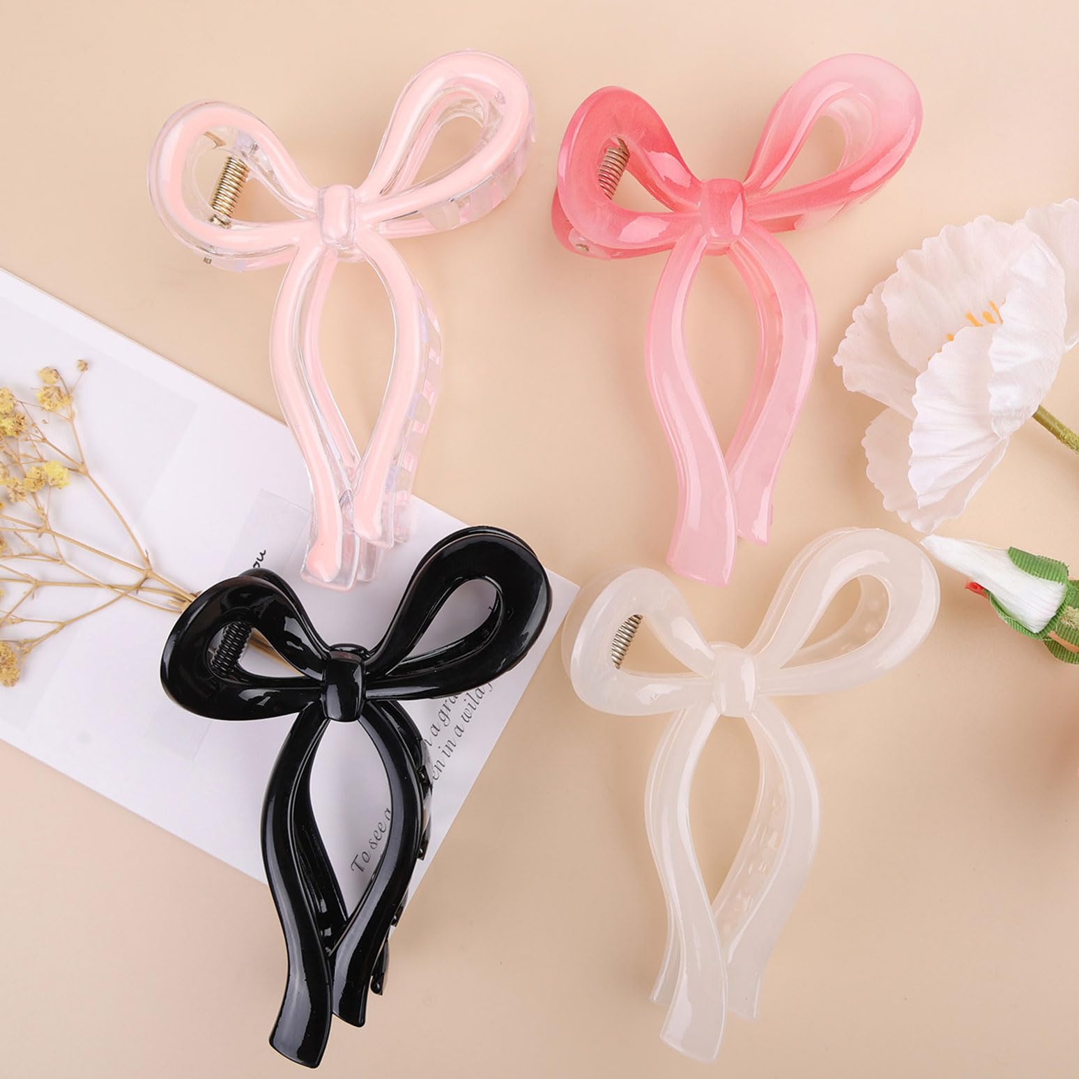 Kesfey 4 Pcs Butterfly Bow Hair Claw Clip for Women Cute Large Hair Claws Nonslip Fashion Bow Hair Claw Clips Butterfly Hair Accessories Gifts for Women Girls Thick Hair