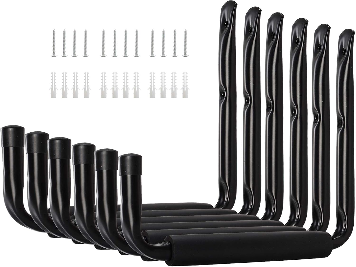Garage Storage Utility Hooks Heavy Duty, 9''Jumbo Arm Wall Mount Garage Hangers for Ladders, Tools, Bikes, Chair & Garden Hose (6 Pack, Black) - - 