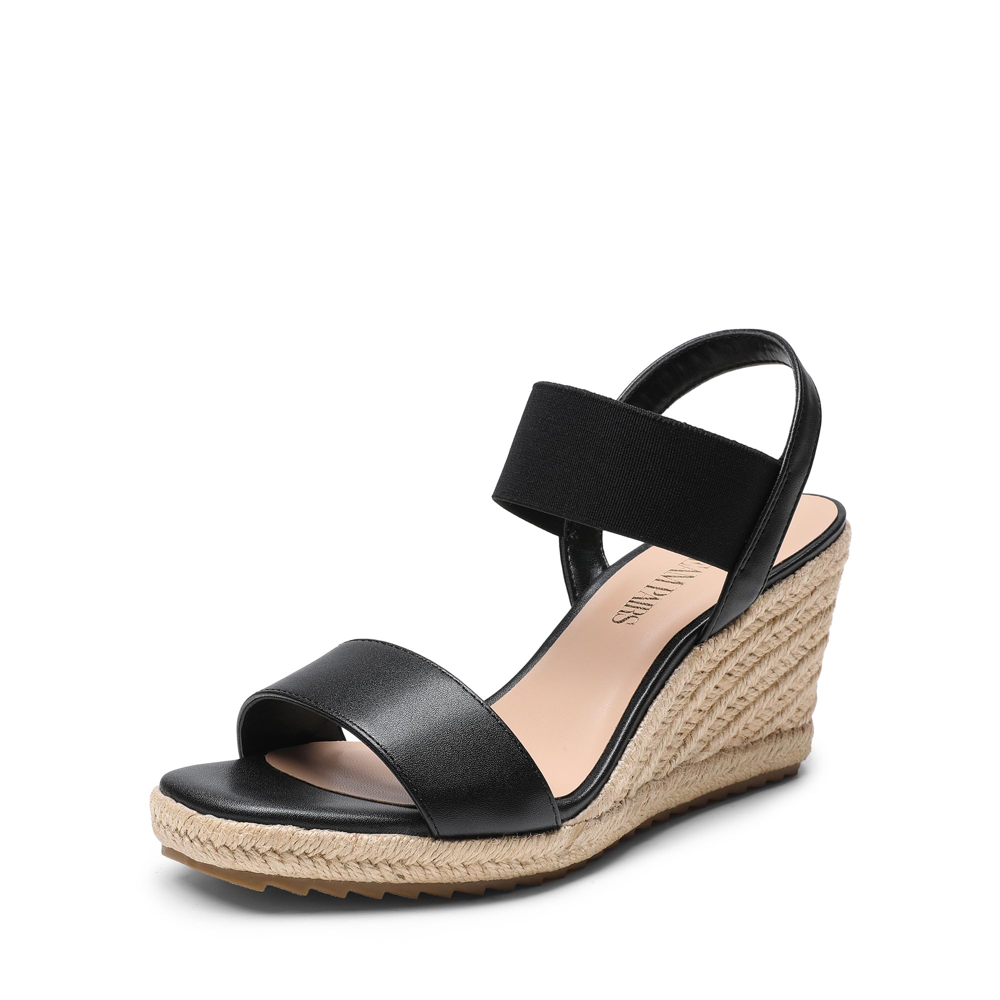 Photo 1 of DREAM PAIRS Womens Open Toe Espadrilles Dressy Platform Sandals Slip on Elastic Ankle Strap Wedges Sandals,Size 7,Black-Pu,SDPW222W