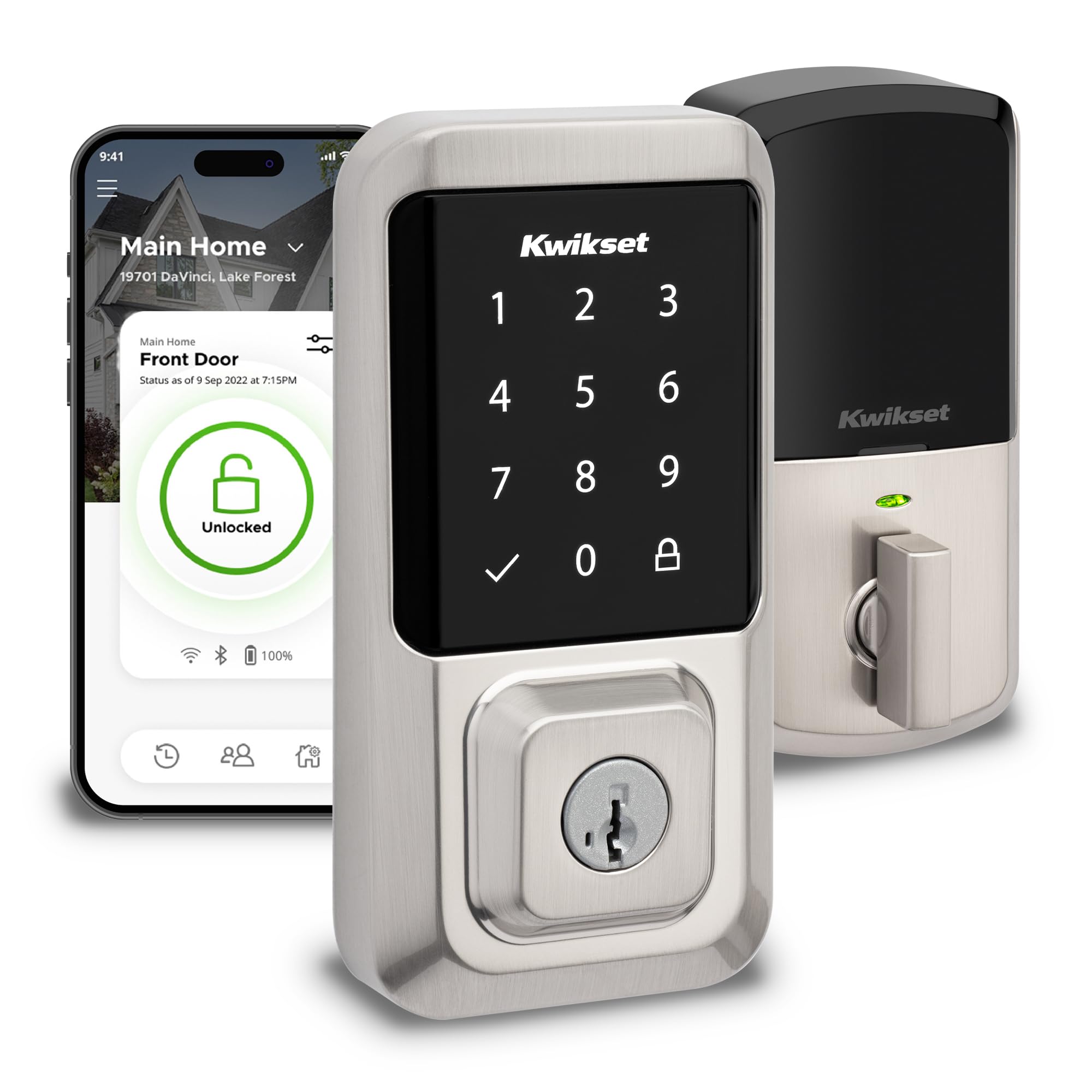 Photo 1 of Kwikset Halo Wi-Fi Smart Lock, Keyless Entry Door Deadbolt, Geofence Auto-Unlock, Grade AAA Certified, No Hub Required Easy Install, Satin Nickel Lifetime Finish Warranty, Touchscreen