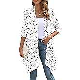 YSYOKOW Women's Open Front Cardigan Lightweight Soft Knit 3/4 Sleeve High-Low Draped Hem Loose Casual Duster