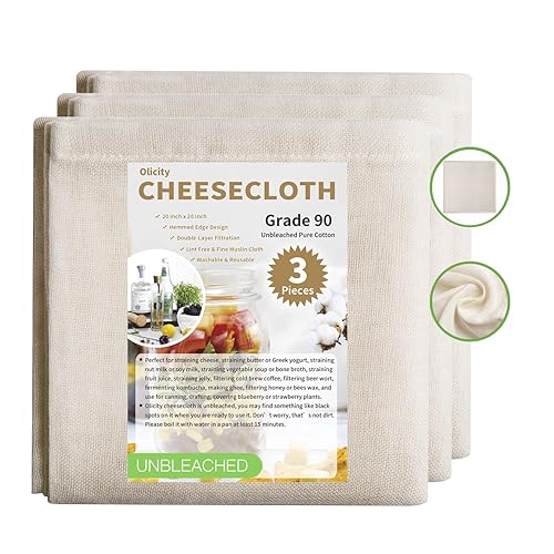 Olicity Cheese Cloths, Grade 100, 36 Sq Feet, Reusable Cheese