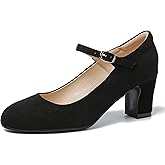 Women's Mary Jane Pumps, Block Heel, Round Toe, Ankle Strap with Buckle, 2.48 Inch Office Church Dress Shoes