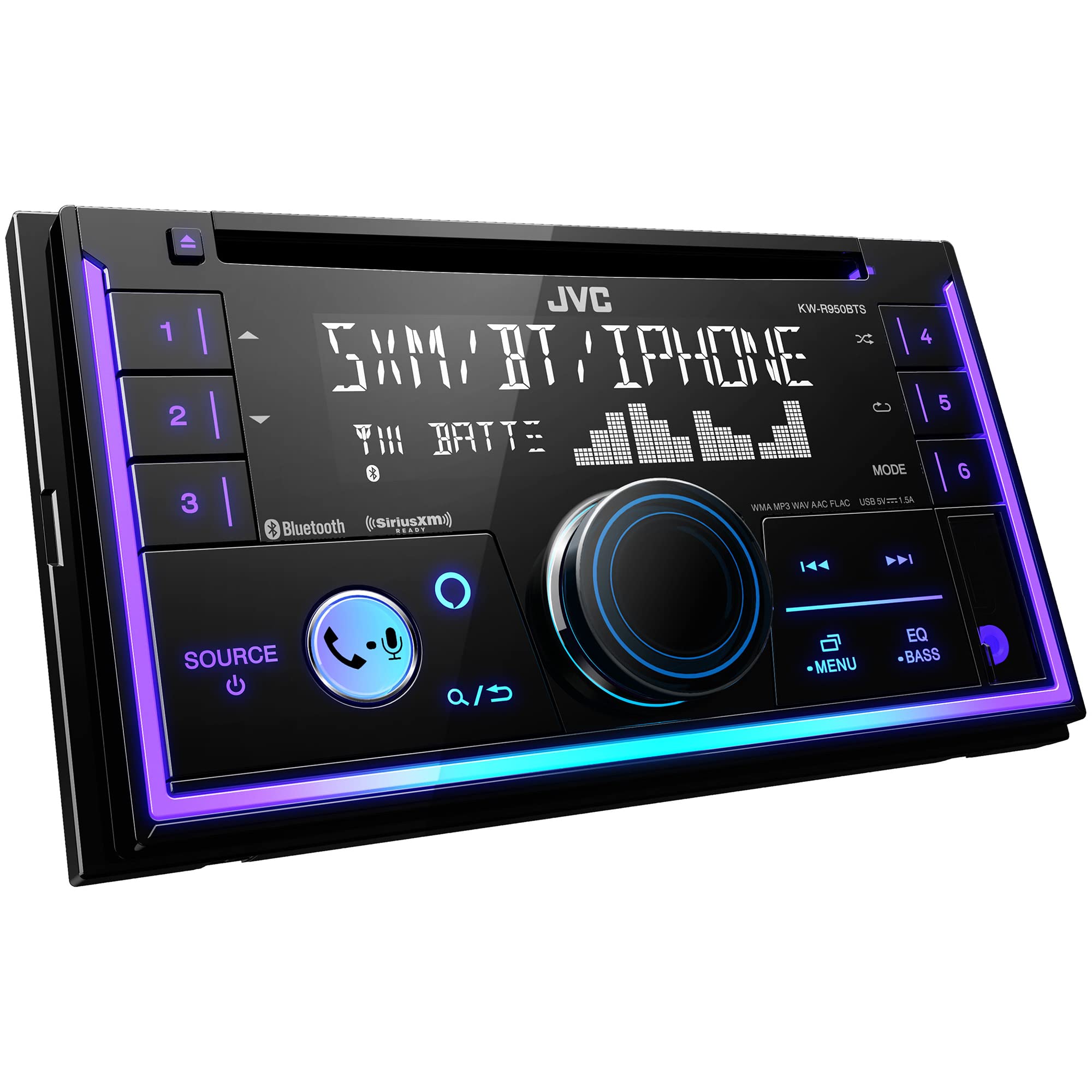 JVC KW-R950BTS Bluetooth Car Stereo Receiver with USB Port – LCD Display - AM/FM Radio - MP3 Player - Double DIN – 13-Band EQ (Black)