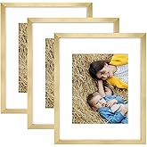 Golden State Art, 16x20 Picture Frame Set of 3 - Matted to 11x14 Photo - Engineered Wood Gallery Frame Set with Plastic Cover - Wall Mounting (Gold, 3 Pack)