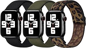 MNBVCXZ 3 Pack Stretchy Nylon Loop Band Compatible with Apple Watch Bands 44mm 42mm 40mm 38mm for Women Men,Breathable Adjustable Sports Strap fit iWatch Series 6/5/4/3/2/1 SE