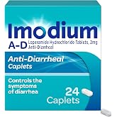 Imodium A-D Diarrhea Relief Caplets, 2mg Loperamide Hydrochloride, 24 Ct | Help Control Symptoms of Diarrhea, Due to Acute Traveler's Diarrhea, for Kids 6+ and Adults