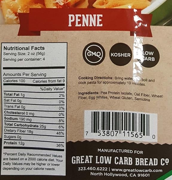 GREAT LOW CARB BREAD COMPANY PENNE PASTA, 8 OZ BAG