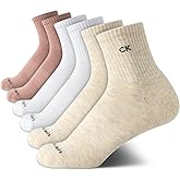 Calvin Klein Womens High Quarter Socks - 6 Pack Performance Cushioned Crew Cuffed Athletic Socks for Women with Arch Support