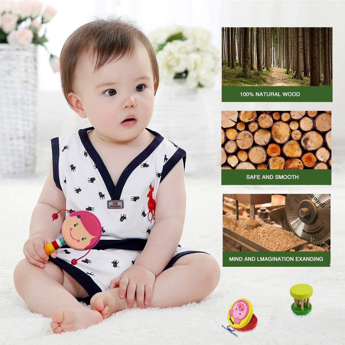 CACA 15pcs Musical Instrument Kit with Xylophone | Wooden Percussion Instruments Toy for Kids Toddler Preschool Educational | Early Learning Musical Toy Gift Set for Boys and Girls