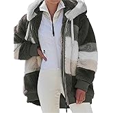 Miretior 2024 New Contrasting Lamb Wool Padded Coat, Warm Plush Patchwork Zipper Pocket Hooded Loose Coat for Women