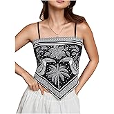 SHENHE Women's Tropical Print Bandana Top Tie Back Spaghetti Strap Boho Camisole Top