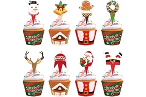 Hooqict 48Pcs Christmas Cupcake Toppers and Wrappers Snowman Santa Claus Elf Reindeer Gingerbread Christmas Cupcake Decorations for Holiday Xmas Birthday Party Cake Decoration Supplies