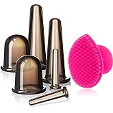 BBTO Silicone Facial Cupping Set, Vacuum Massage Cup Kit for Body, Face, Neck, Back, and Eye, 6 Cups and Exfoliating Brush(Black)