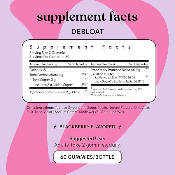 LEMME DEBLOAT – DIGESTIVE & GUT HEALTH GUMMIES WITH 2 CLINICALLY STUDIED PROBIOTICS & PREBIOTIC, 3 BILLION CFUS – VEGETARIAN, GLUTEN FREE, NON GMO, BLACKBERRY FLAVOR (60 COUNT)