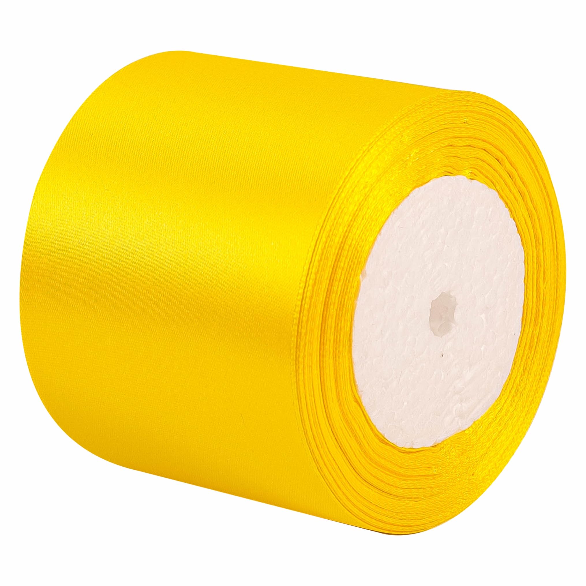 75mm Wide Yellow Solid Satin Ribbon for Gift Wrapping 22M,Silk Thick Ribbon Polyester Ribbon 75mm for Crafting Christmas,Hair Bows, Bouquets,Cake,Wedding Car,Party Decoration