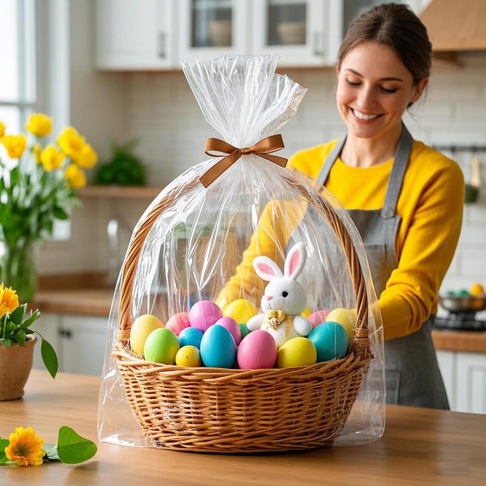 Morepack Large Cello/Cellophane Bags,30x 40 Inches Clear Basket Bags OPP Plastic Cellophane Wrap for Gift Baskets Packaging 10 Pieces