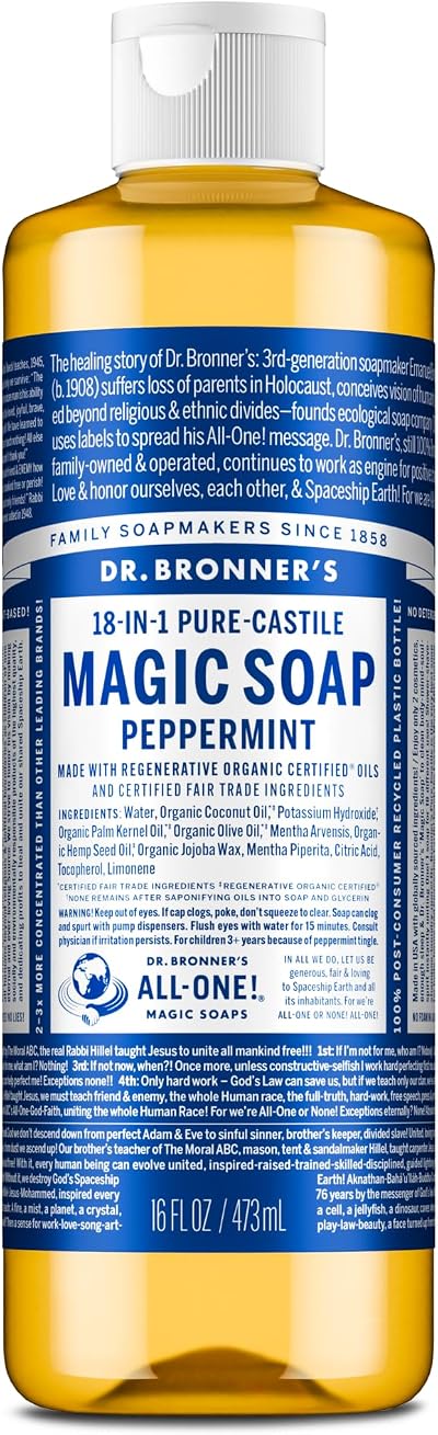 Dr. Bronner's Peppermint Pure-Castile Soap 473ml Organic Fair Trade Vegan