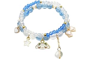 CICOD Kawaii Bracelets Cinnamoroll Crystal Beads Bracelet Set Cute Cartoon Elastic Beaded Pearl Blue Bracelets Jewelry for Women Blue Friendship Bracelet Christmas Stocking Stuffers for Women (Blue 2)
