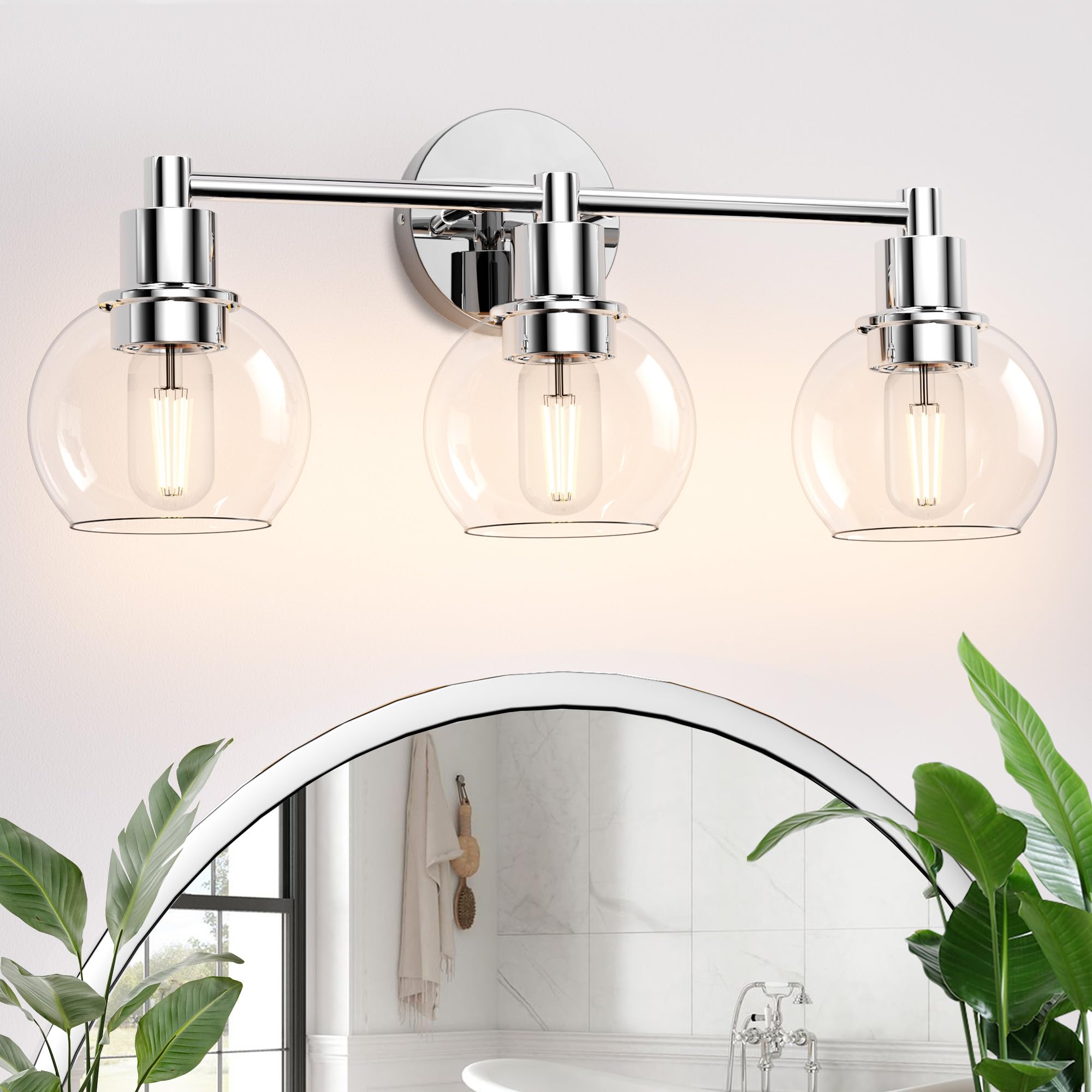 Photo 1 of Espird 3 Lights Bathroom Vanity Light Fixtures Chrome, Bathroom Lights Over Mirror, Industrial and Farmhouse 3 Light Wall Sconce, Polished Chrome Globe Vanity Lighting Fixtures
