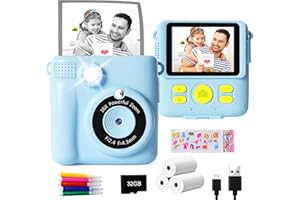 GKTZ Instant Print Camera for Kids - 1080P HD Instant Print Photo - Christmas Birthday Gifts for Age 4 5 6 7 8 9 10 Girls Boys - Portable Toy with 3 Rolls Photo Paper, 32GB Card, 5 Color Pens - Blue