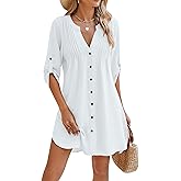 BMJL Women Beach Cover Ups V Neck Button Down Swimsuit Coverup Swimwear Bathing Suit Cover Up 2026