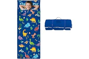 Kids Sleeping Bag with Double Zips 150 * 60cm Soft and Comfortable Toddler Nap Mat with Removable Pillow Roll Up Kids Slumber