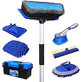 NIKCOSMK 62'' Car Wash Brush with Long Handle, Car Wash Kit with Tire Brush, Tower, Window Squeegee, Chenille Microfiber Car Wash Mop Mitt, Car Cleaning Brush Kit Supplies for Car, Truck, SUV, RV