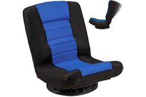 Buymoth Swivel Floor Gaming Chair, Folding Video Reclining Sofa w/6 Adjustable Position, Padded Backrest & Cushion, Lazy Lounger Couch for E-Sports, Reading, Relaxing, Watching TV, Blue