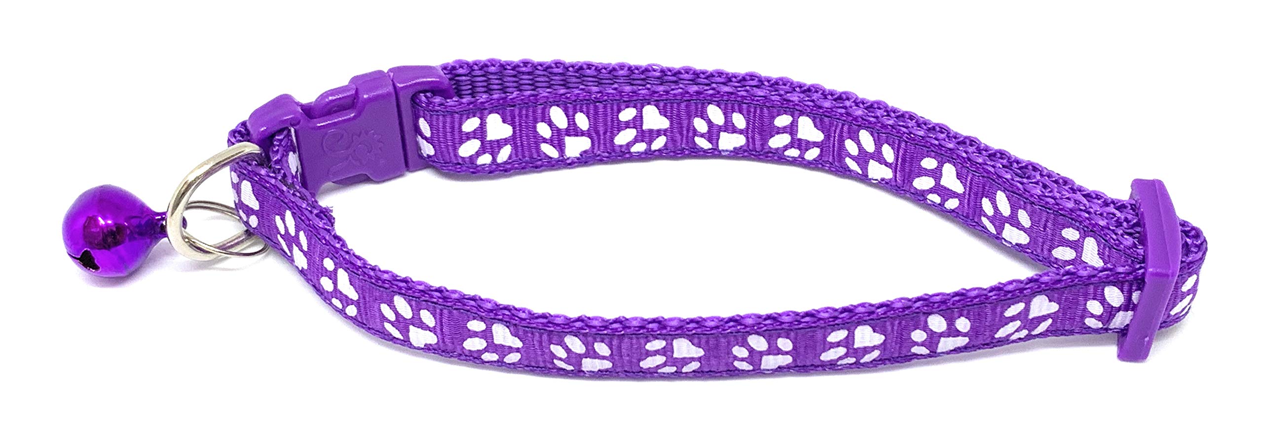Reflective & Adjustable Cat, Dog, Small Animal Pet Collar; Bells to Stop Hunting. Funky Patterned, Paw Prints. Designed for Visibility [PURPLE PAWS]
