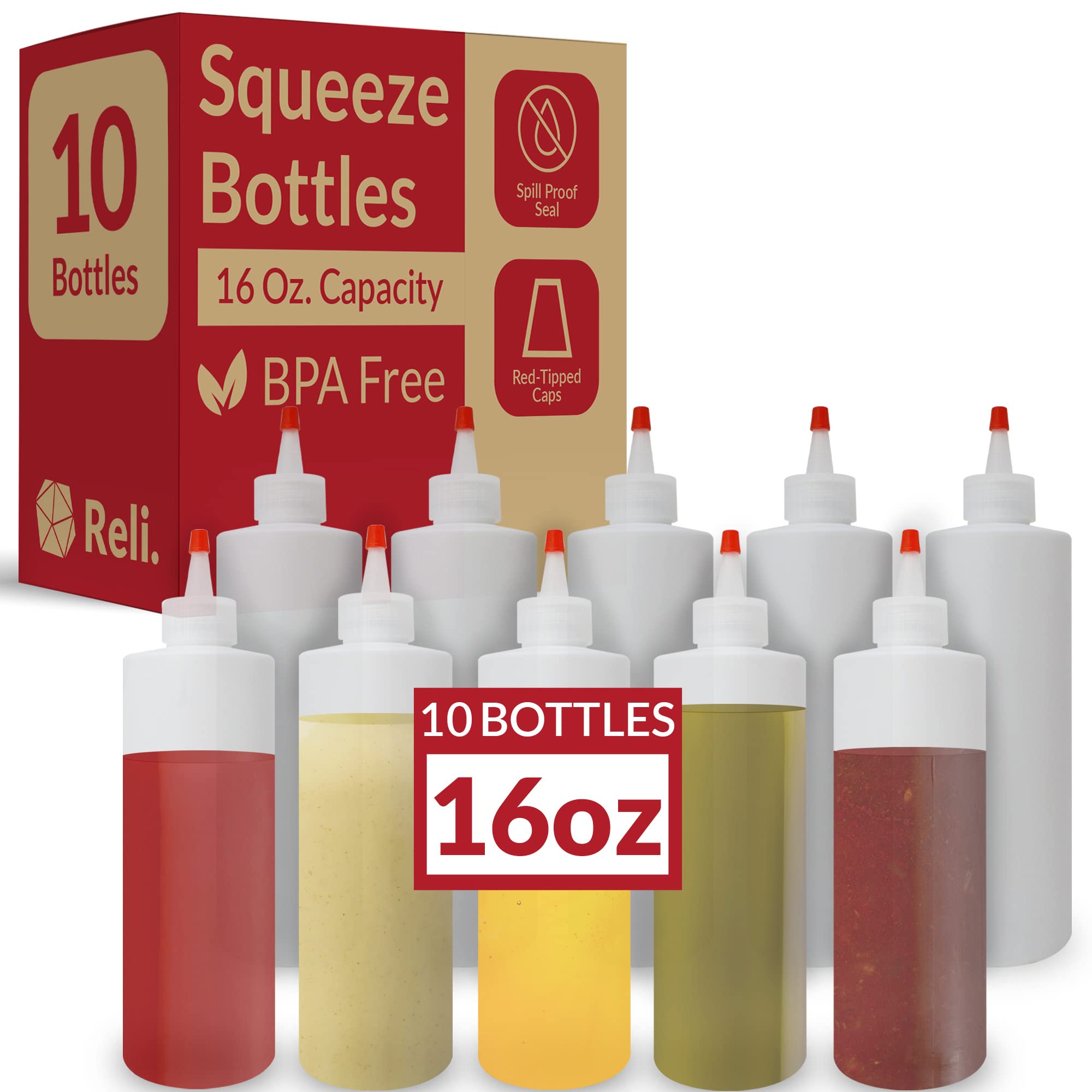 Photo 1 of *MISSING PARTS*
Reli. Plastic Squeeze Bottles, 16 oz. | 10 Pack | Condiment Squeeze Bottles for Sauces | Clear w/Red Tip Cap | 16 Ounce Hot Sauce, Ketchup | Condiments, Olive Oil, Glue