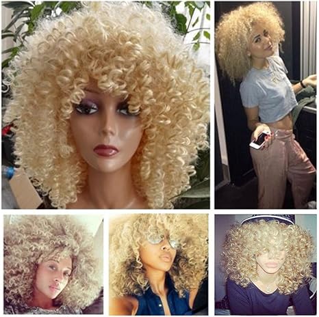 Lady Miranda Blonde Kinky Curly Wig Middle Part Afro Curly Medium