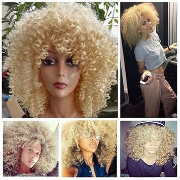 Amazon Com Lady Miranda Blonde Kinky Curly Wig Middle Part Afro