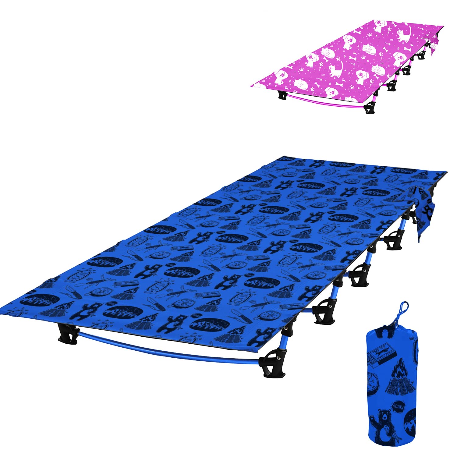 Photo 1 of Kids Camping Cot and Toddler Travel Bed | Lightweight and Compact Cots for Sleeping | Portable Folding Cot for Toddler, Kids, Youth and Even Adults (Blue, 63" x 23.5")