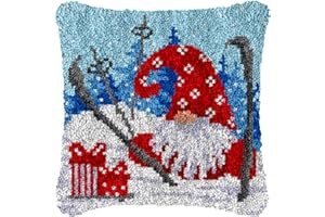 Numptain Latch Hook Kits for Adults,DIY Throw Pillow Cover Santa Claus Pattern Color Printed Canvas,Latch Hook Kits for Beginners Handmade Needlework Crafts Home Decoration,17"x17"