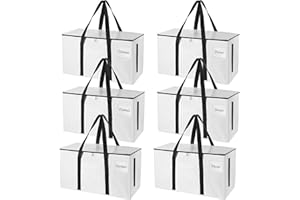 BONOTIE Storage Bags for Clothes, 6 Pack Extra Large Clothing Storage Bags with Reinforced Handle, Storage Containers for Organizing Bedding, Blanket, Sheets, Pillows, Toys, Christmas Decorations(White)