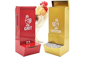 Chicken Oyster Shell Feeder and Grit Feeder, Heavy Duty Metal Automatic Chicken Feeders with Lid, Gravity-Fed Chicks Food Dis