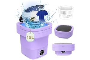 YLTIMER Portable Washing Machine, 15L Large Capacity Mini Washing Machine, Foldable Collapsible Washer and Dryer with Spin for Travel, Socks, Baby Clothes (Purple)