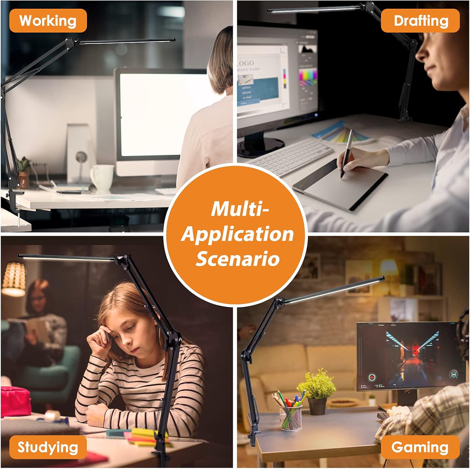 LED Desk Lamp, Adjustable Swing Arm Desk Lamp with Clamp, Dimmable Desk Light Eye-Care Table Light, Memory Function, 3 Color Modes, 10-Level Brightness Table Lamp for Home, Office, Study, Reading - - 