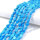 jodaying 6-8mm Natural Blue Turquoise Nuggets Oval Free Tumbled Pebble Semi Precious Gemstone Loose Stone Beads Approx 15.5 inch for DIY Jewelry Making