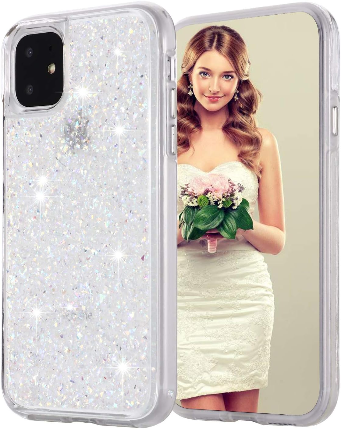 iPhone 11 Case, Inkomo Women Luxury Fashion Glitter Gold Foil Sparkle Hard Back Cover with Clear TPU Bumper Protective Phone Bling Case for iPhone 11 6.1 inch 2019 (Multi-Colored)