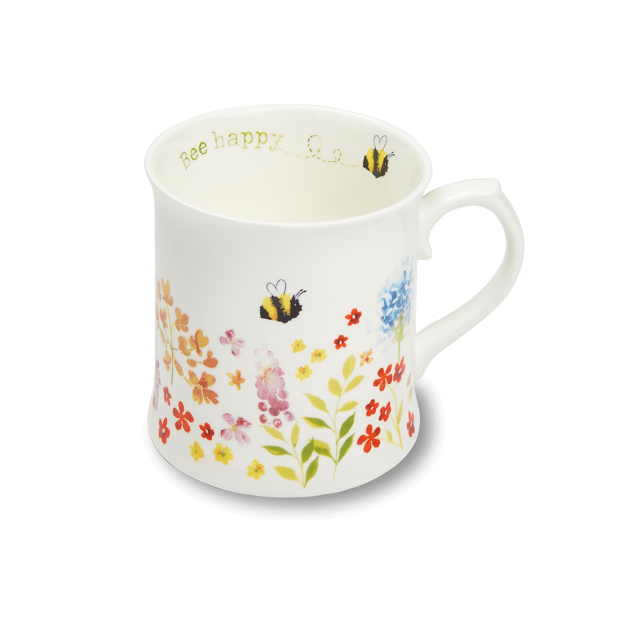 Cooksmart British Designed Tankard Coffee Mug | Ceramic Coffee Mugs for Home or Work | Large Mugs for Hot Drinks | Tea and Coffee Cups - Bee Happy